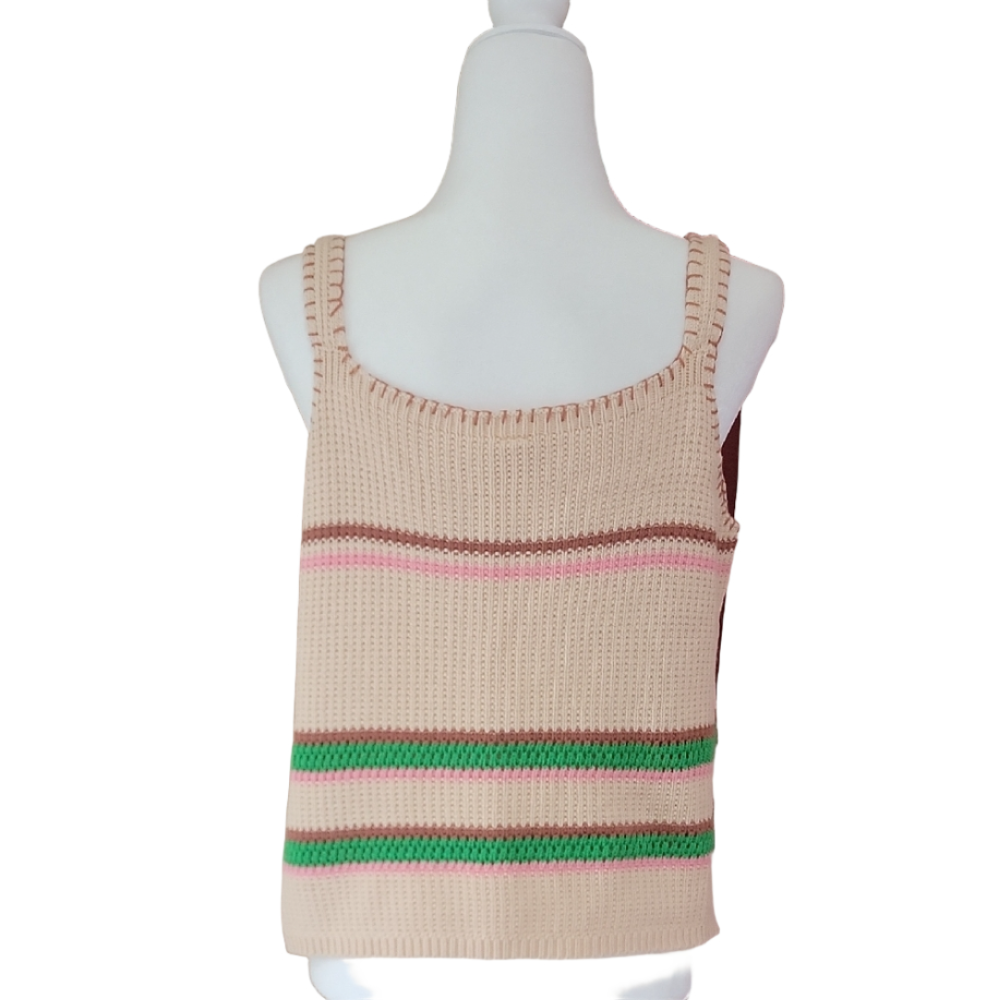 Wishlist Striped Ribbed Knit Crop Tank Top Sleeveless Size Large EUC